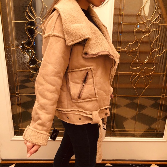 NEW - Faux Suede Belted Pocket Coat - Light Khaki - Picture 6 of 8